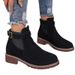 Black Martin Autumn Winter New Large Size Slip-On Short Trendy Round Toe Square Heel Mid-Calf Boots Women's Shoes_vogvips.com