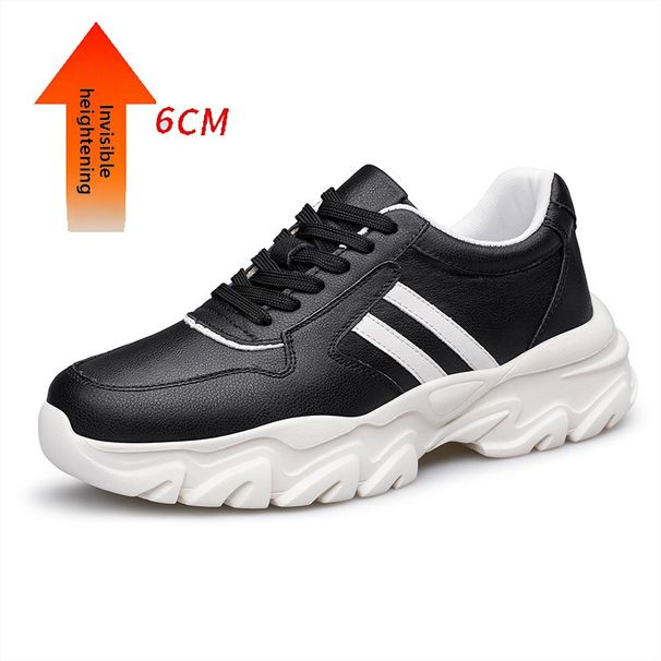 Men's Shoes Inner Height Increase Sports Casual Shoes Low-top Cowhide Surface Thick-soled Running Sports Small White Board Shoes_vogvips.com