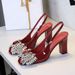 8319-H72 Korean Style Banquet Shallow Mouth Square Toe Patent Leather Women's Shiny Rhinestone Bowknot Chunky Heel Back_vogvips.com