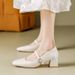 MTX 2025 Spring Summer New French Style Gentle Square Toe Mary Jane Shoes For Women With Chunky Heels And Skirts_vogvips.com