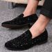 Trendy Wedding Hairstylist Men's British Style Low-top Pointed Toe Rhinestone Sequin Slip-on Business Leather Shoes_vogvips.com