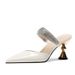 Chunky heel sandals new temperament rhinester mid-heel pointed single shoes_vogvips.com