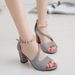 Women S Open Toe With Beaded Clapper Suede Thick Heel Side Empty Fish Mouth Sandals_vogvips.com