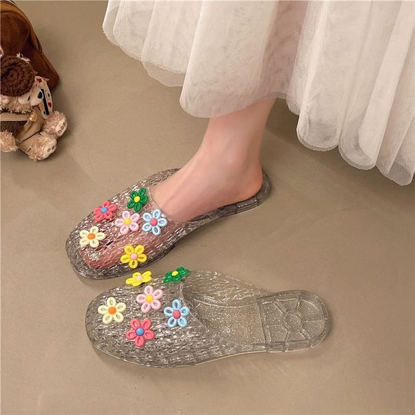Transparent Floral Sandals, Comfortable Home Use, Non-slip, Breathable, Casual New Crystal Slippers Women, Suitable For_vogvips.com