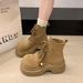 Platform Height-Increasing Martin For Women 2025 Autumn New Fashion Melad Slimming Short Lace-Up Yellow Boots_vogvips.com