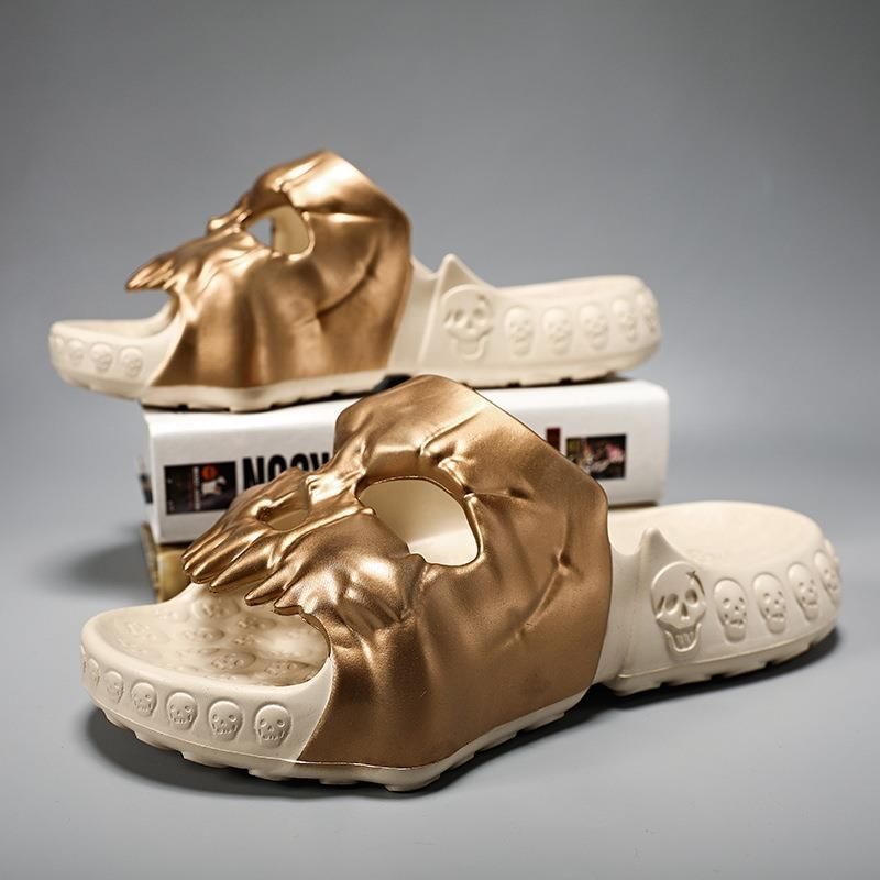 Men’s Shoes Large Size Skull Head One Word Slippers EVA Thick Soled Sandals With A Sense Of Excrement Men's Shoes Summer Outdoor Casual Trendy Shoes_vogvips.com