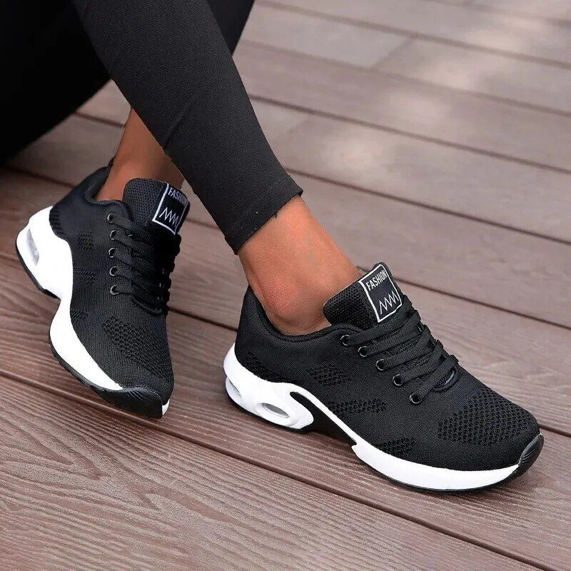 Casual Breathable Walking Mesh Flat Platform Sneakers Women Tenis Gym Vulcanized Shoes White Female Footwear_vogvips.com