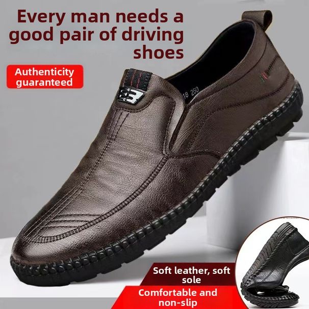 Men's Business Casual Leather Shoes 2023 Soft Sole Fashionable Dad Driving Toad Shoes for Middle-Aged And Elderly_vogvips.com