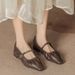 New Autumn Winter French Retro Women's Shoes, Shallow-cut Soft Leather Low-heel Mary Jane Shoes With Pleated Details And_vogvips.com