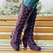 Women's Chunky Heeled Long Boots, Retro Solid Color Lace Up Knee High Boots, Casual Heeled Riding Boots_vogvips.com