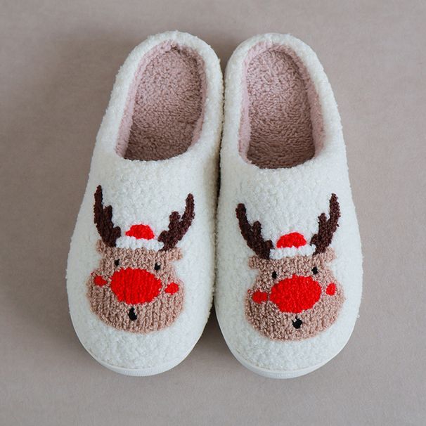 Cross-Border Hot-Selling Red-Nosed Reindeer Christmas Couple Women Winter Indoor Plush Warm Cotton Slippers_vogvips.com