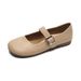 French Mary Jane Shoes Fairy Style One-word Buckle Shallow Mouth Flat Sole Shoes Large Size Women's Shoes_vogvips.com