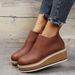 Autumn And Winter New Short Large Women's Shoes Round Toe Thick Sole Slope Heel Side Zipper Casual Boots_vogvips.com
