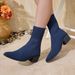 Women's Slimming mid Heel Sock Boots Knitted plus Size Chunky Fashion Cowboy Boots for Spring New Style Elastic_vogvips.com