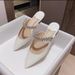 JC Peep Version High Toe Half Slippers For Women Summer Fashion Flat Rhinestone French Pointed Genuine Leather Inte_vogvips.com