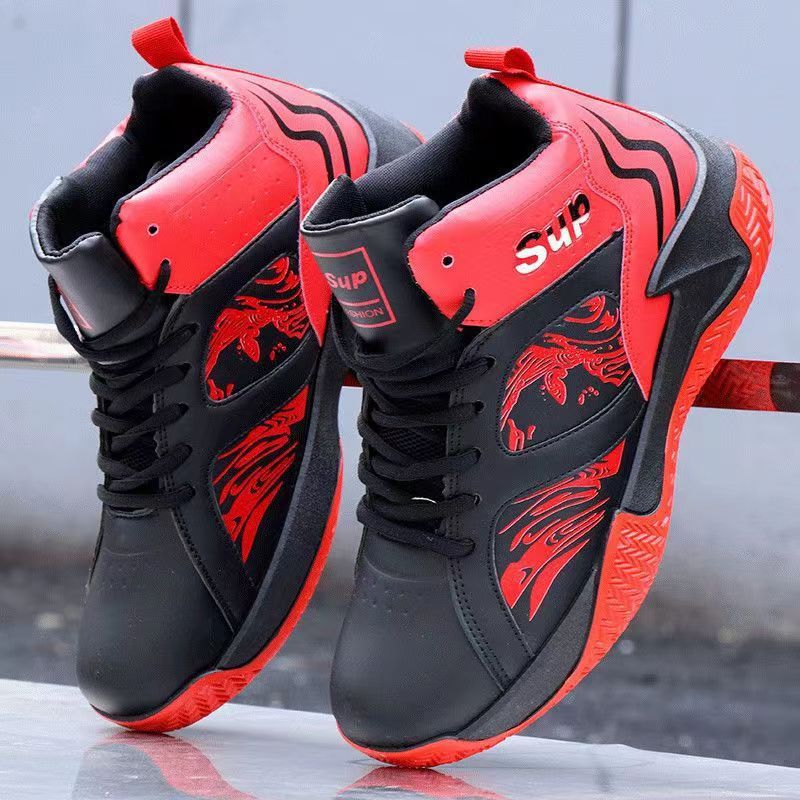 Autumn And Winter PU Leather Men's Shoes High Top Thick Bottom Basketball Shoes Sports Shoes Lace Up Korean Fashion Men's Shoes_vogvips.com