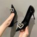 Elegant Rhinestone Square Buckle High Pumps For Women Pointed Toe Dress Shoes With Thin Heel_vogvips.com