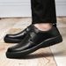 Men's Round Head Leather Shoes Non-slip Men's First-layer Leather Shoes Shallow Mouth Lace-up Leather Shoes_vogvips.com