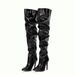 Elastic Long Fashion Pointed Toe Patent Leather High Heel Slim Wrinkled Over-the-Knee Boots For Women_vogvips.com