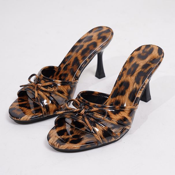 Plus-size European And American Open-toe Women's Bowknot Luxury Shoes Leopard Print Spring-summer Stiletto High-heeled_vogvips.com