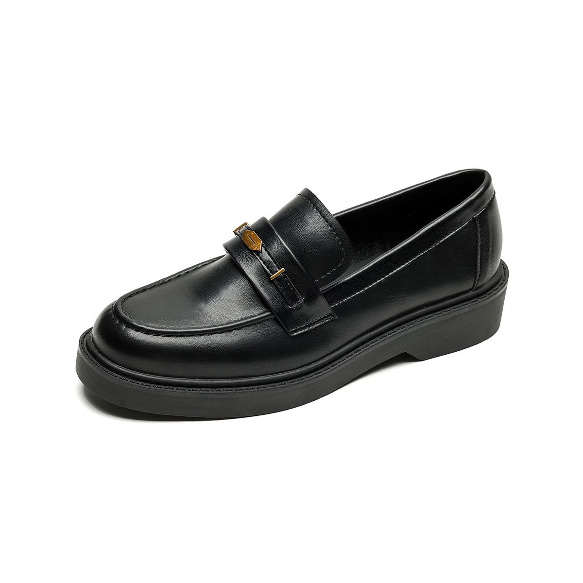 Black Small Leather Shoes Women's Retro College Style Platform Loafers One-pedal Single Shoes Women_vogvips.com