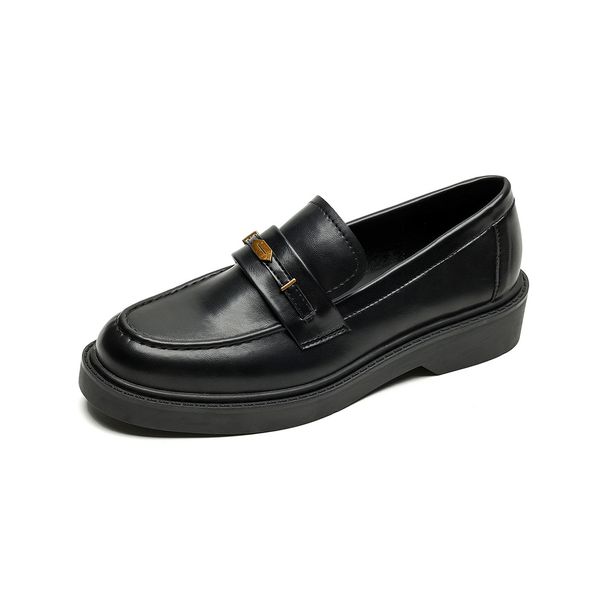 Black Small Leather Shoes Women's Retro College Style Platform Loafers One-pedal Single Shoes Women_vogvips.com