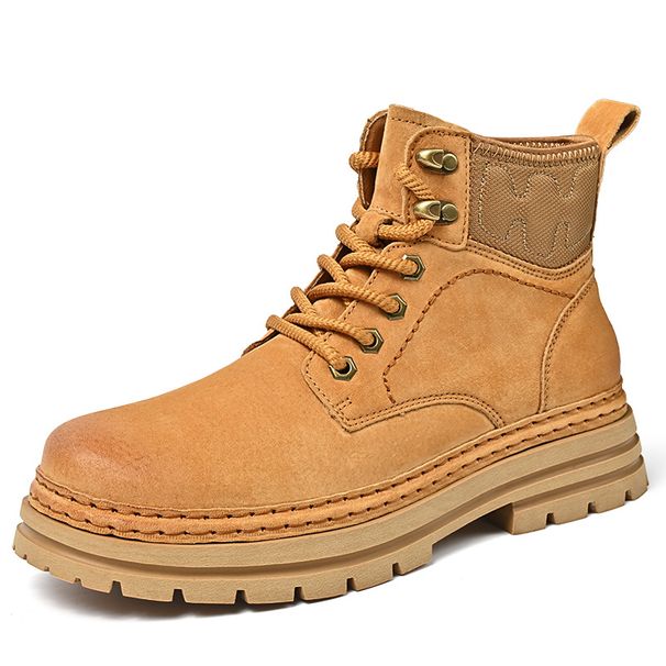 Men's Classic Mid-Cut Leather Work Boots - Rugged Outdoor Martin Boots With Anti-Slip Sole, Comfortable & Stylish For All-Day Wear_vogvips.com