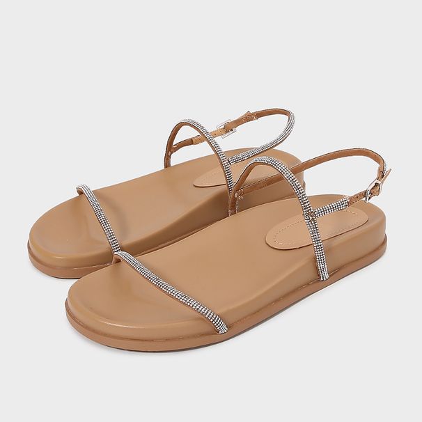 Women's Summer Thin Strap Rhinestone Flat Fashion Platform Sandals One Strap Slippers Casual Slip-On Shoes_vogvips.com