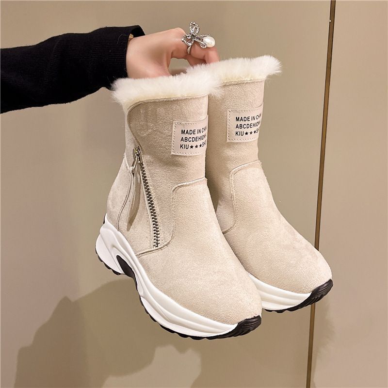 Winter New Round Head Plush Thermal Side Zipper Low Barrel Flat Bottom Casual Student Women's Snow Boots_vogvips.com