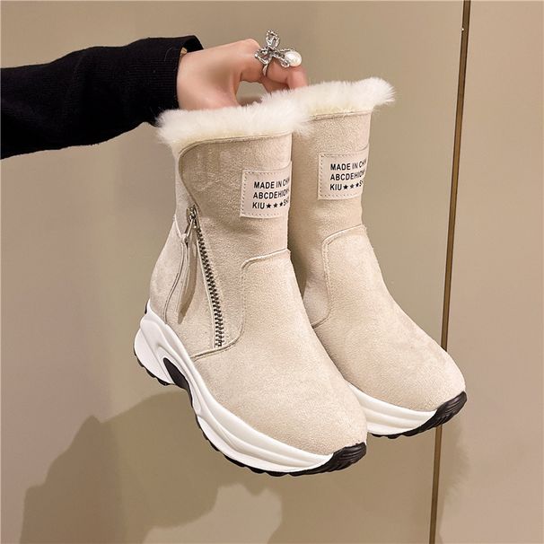Winter New Round Head Plush Thermal Side Zipper Low Barrel Flat Bottom Casual Student Women's Snow Boots_vogvips.com