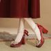 Women's Shoes Mary JaneElegant Mary Jane Chunky Heels Comfortable High Heels For Women, Red Satin Bridal Shoes Weddings Parties Daily Wear_vogvips.com