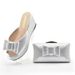 Hot diamond bow decorative round head thick soled wedge sandals with the same style hand bag shoes bag set_vogvips.com