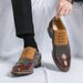 Euro Step Spring And Autumn New British Business Formal For Men, Patchwork Trendy Brogue Carved Pointed Casual Leather Shoes_vogvips.com