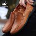 Euro Step Men's Casual Leather 2025 Spring Summer Breathable Fashion Single Youth Round Toe Loafers Slip-On Lazy Shoes_vogvips.com