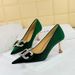 1818-K78 Banquet Light Luxury Elegant Women's High Heels Western Suede Shallow Mouth Pointed Toe Rhinestone Bow Single_vogvips.com