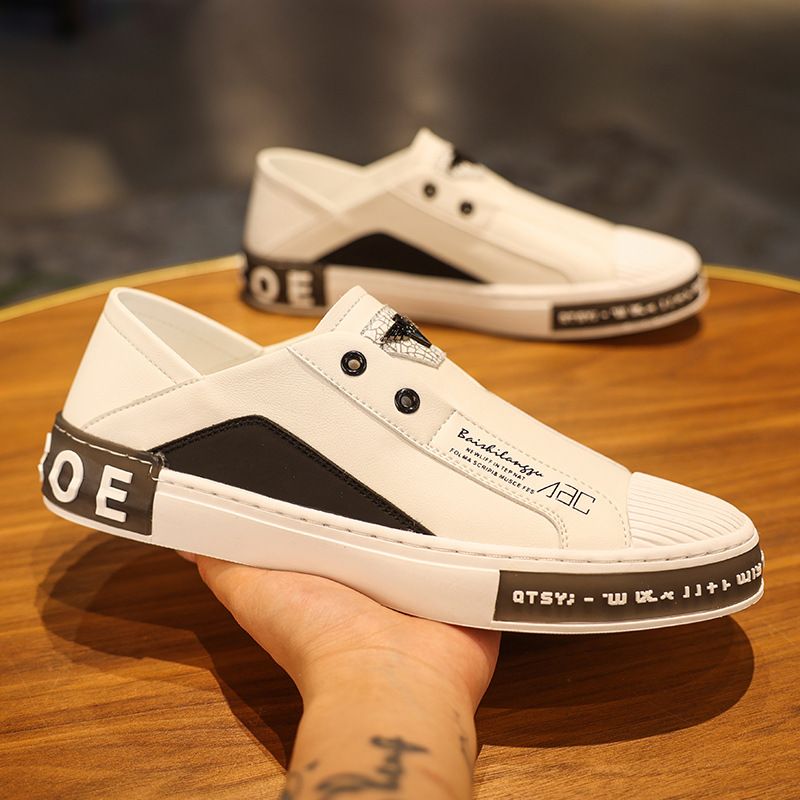 European Fashion Men's Shoes Winter New Casual Shoes Trendy Versatile Lazy Sleeve Driving White Shoes_vogvips.com