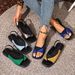 Women's Color Blocked Slip On Sandals Square Toe Plus Size European American Style Summer Beach Sandals_vogvips.com