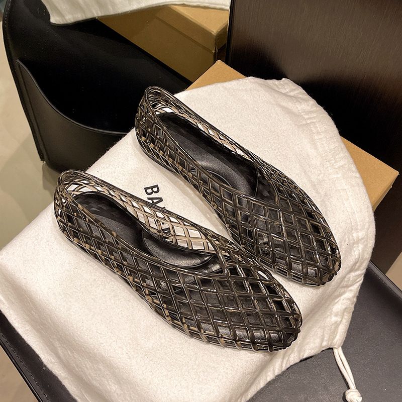 New V-mouth Crystal Jelly Shoes Fashionable, Versatile, Comfortable, Flat Bottom Single Shoes, Casual Sandals For Women_vogvips.com