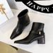 578-1 Vintage Style Short Knight With Chunky Mid-Heel, Belt Buckle, Metal Decoration, Pointed Toe, Winter Women's Ankle_vogvips.com