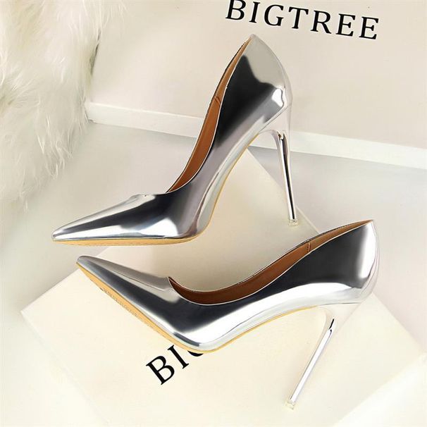 Cross-Border Fashion Pointed Toe Spring And Autumn New Silver High Heels Stiletto Versatile Professional Single Shoes_vogvips.com