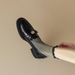 Lancui Slip On Camellia Leather Spring Autumn New Mid Heel Single Shoes British Style Chunky Loafers For Women_vogvips.com