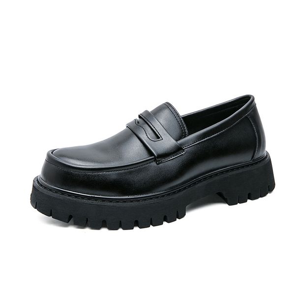 2025 Spring And Autumn Youth Slip-On Loafers Thick-Soled Height-Increasing Black Fashion Men's Casual Leather Shoes_vogvips.com