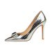 Banquet Super High-heeled Women's Single Shoes Patent Leather Metal Bow Splicing Stiletto High Heels_vogvips.com