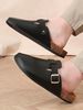 Men's Mules New Spring Retro Slip-On Casual Loafers Pu Upper Cork Grain Closed-Toe Half-Slip Flat Slippers With Adjustable Buckle_vogvips.com