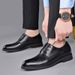 Suitable For All Seasons Men's Genuine Leather Korean Style Business Formal Breathable Versatile All-Season Trendy Black Groom Wedding Groomsman_vogvips.com