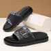 2026 New Black Woven Sandals, Open-toe Flat Slippers, Fashionable Outdoor Slip-ons, Lightweight Beach Shoes For Men And_vogvips.com