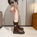 Chunky Sole Leather Brown Boots Women's Retro Martin Boots With Side Zipper Comfortable Mid-Calf Boots For Winter Spring Fall_vogvips.com