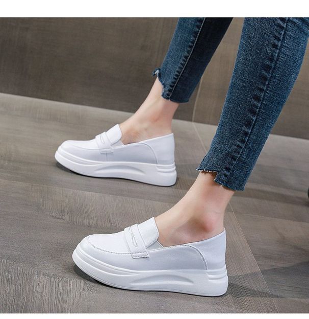 Lazy Loafers Women's Season Shock Absorption Soft Leather Thick Sole Inner Height Increase One Pedal Two Wear White Leather Shoes Single Shoes_vogvips.com