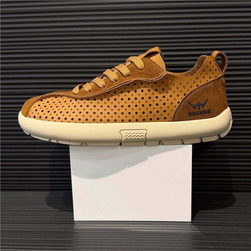 Trendy Men's For Spring And Summer, Breathable Perforated Soft-Soled German Training Shoes, Versatile, Retro, Light_vogvips.com