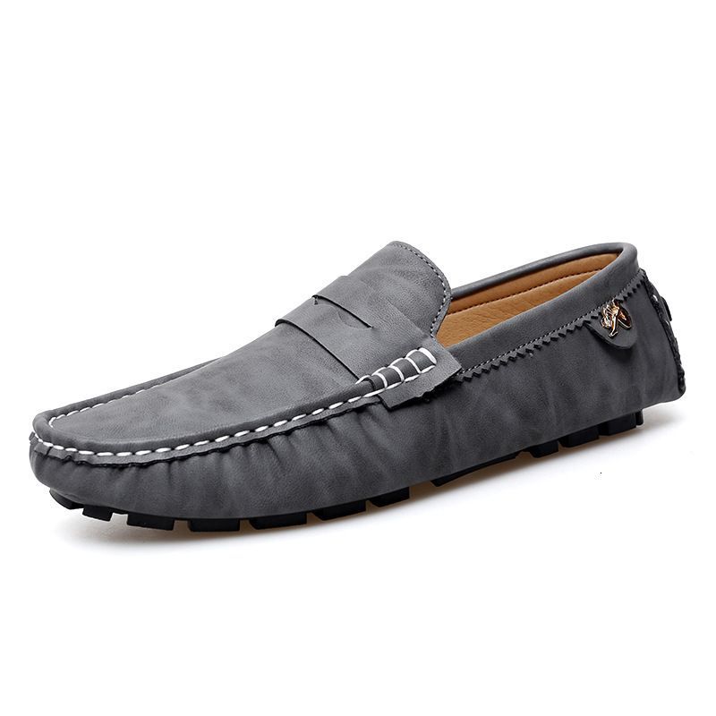 Men Olive Green Penny Loafers Shock Absorption Slip On Driving Shoes With White Stitching And Gold Accent_vogvips.com
